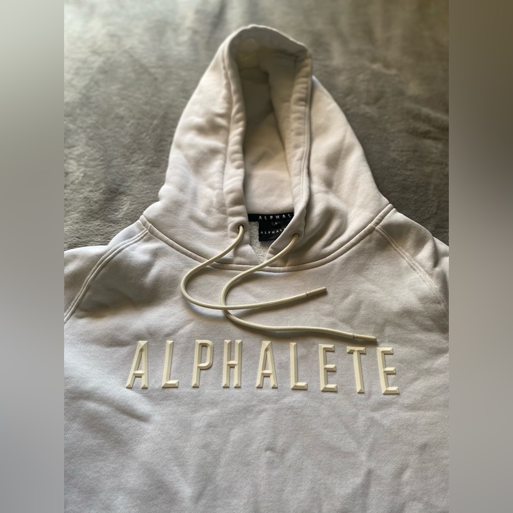 Alphalete, Extra Small, Logo, Cream, Hoodie, Pocket